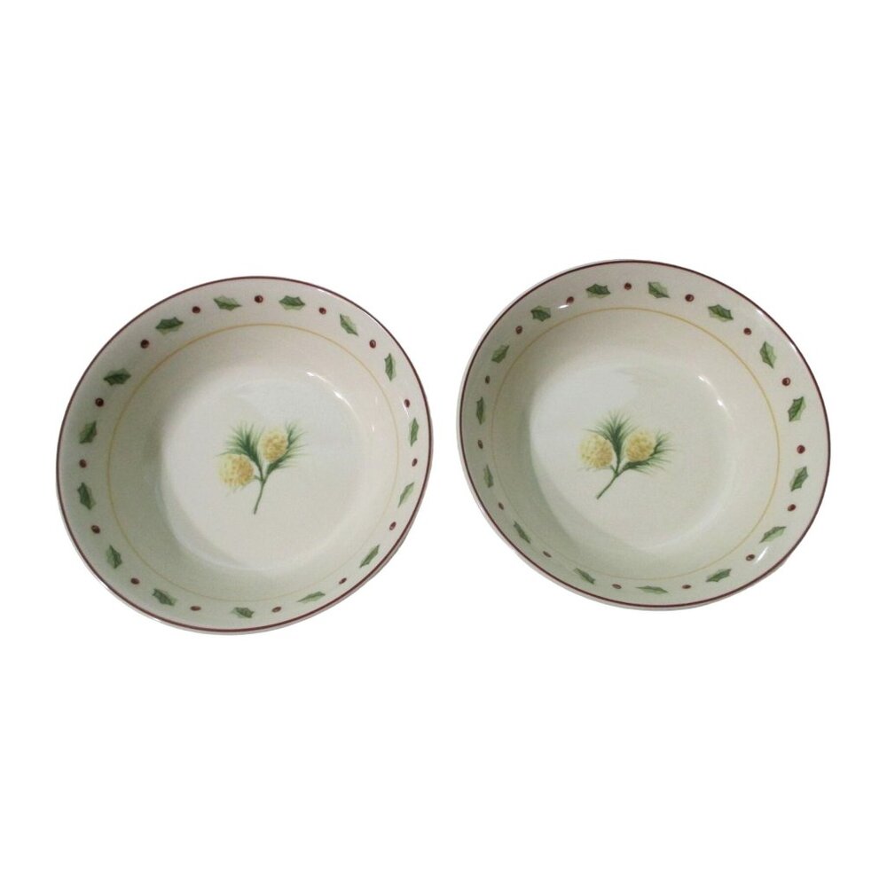 2 Merry Brite MB Bowls Pinecone & Holly Design - Festive Holiday Design - Vintag